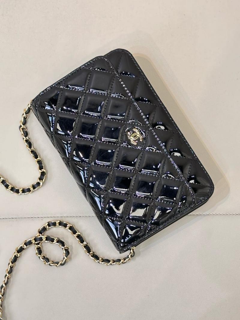 Chanel WOC Patent Chain Wallet AP0250 Black with Gold