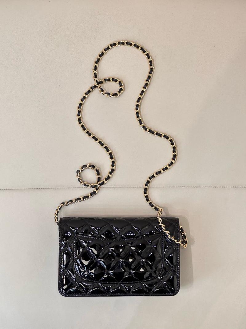 Chanel WOC Patent Chain Wallet AP0250 Black with Gold