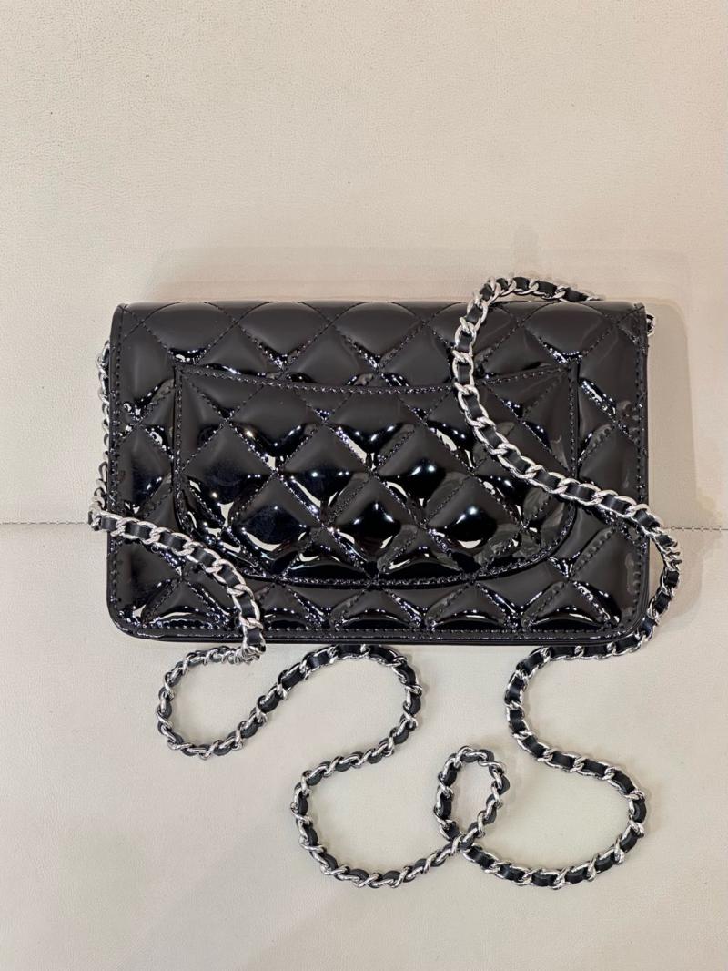 Chanel WOC Patent Chain Wallet AP0250 Black with Silver