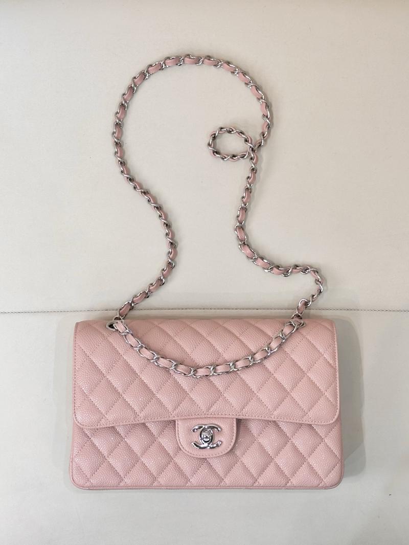 Medium Chanel Caviar Flap Bag A01112 Pink with Silver