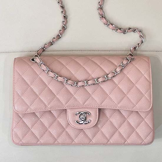 Medium Chanel Caviar Flap Bag A01112 Pink with Silver