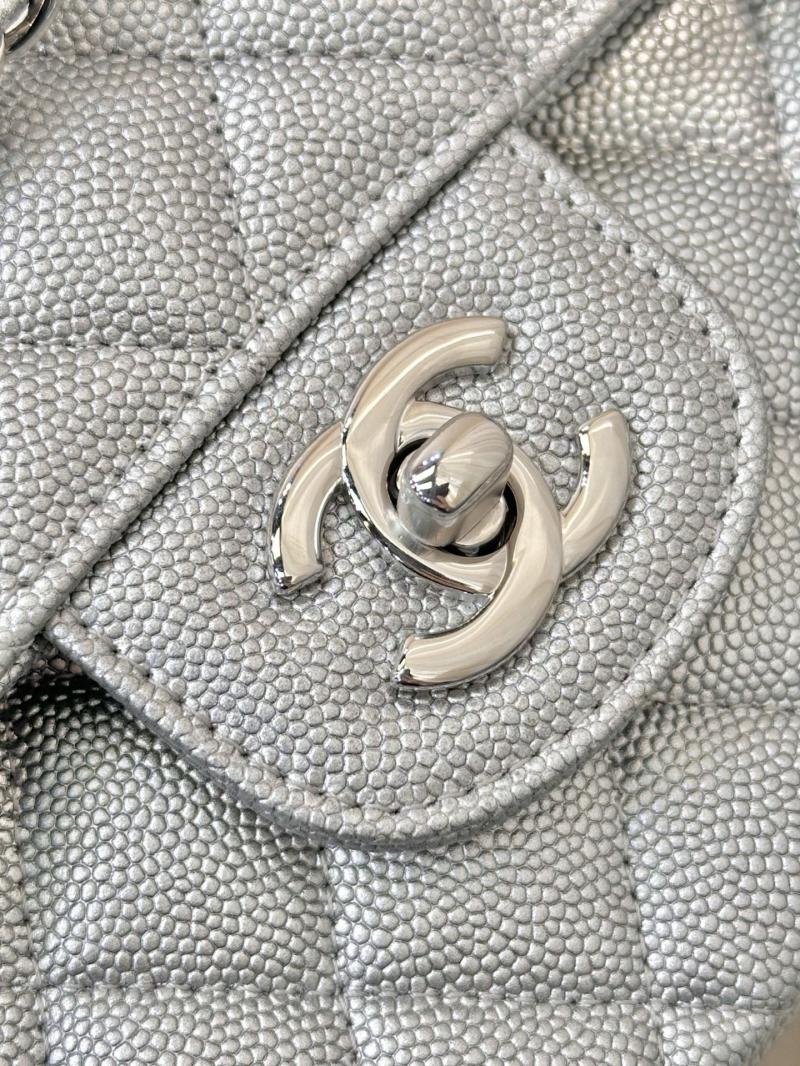 Medium Chanel Grained Calfskin Flap Bag A01112 Silver