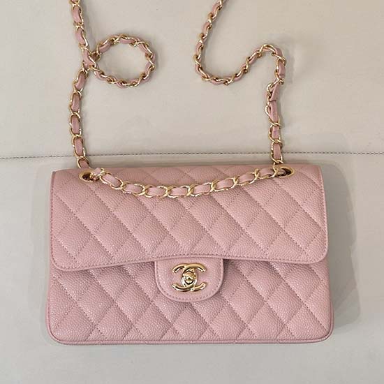 Small Chanel Caviar Flap Bag A01117 Pink with Gold