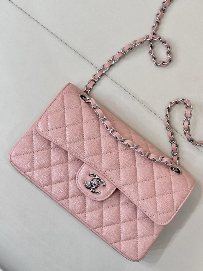 Small Chanel Caviar Flap Bag A01117 Pink with Silver