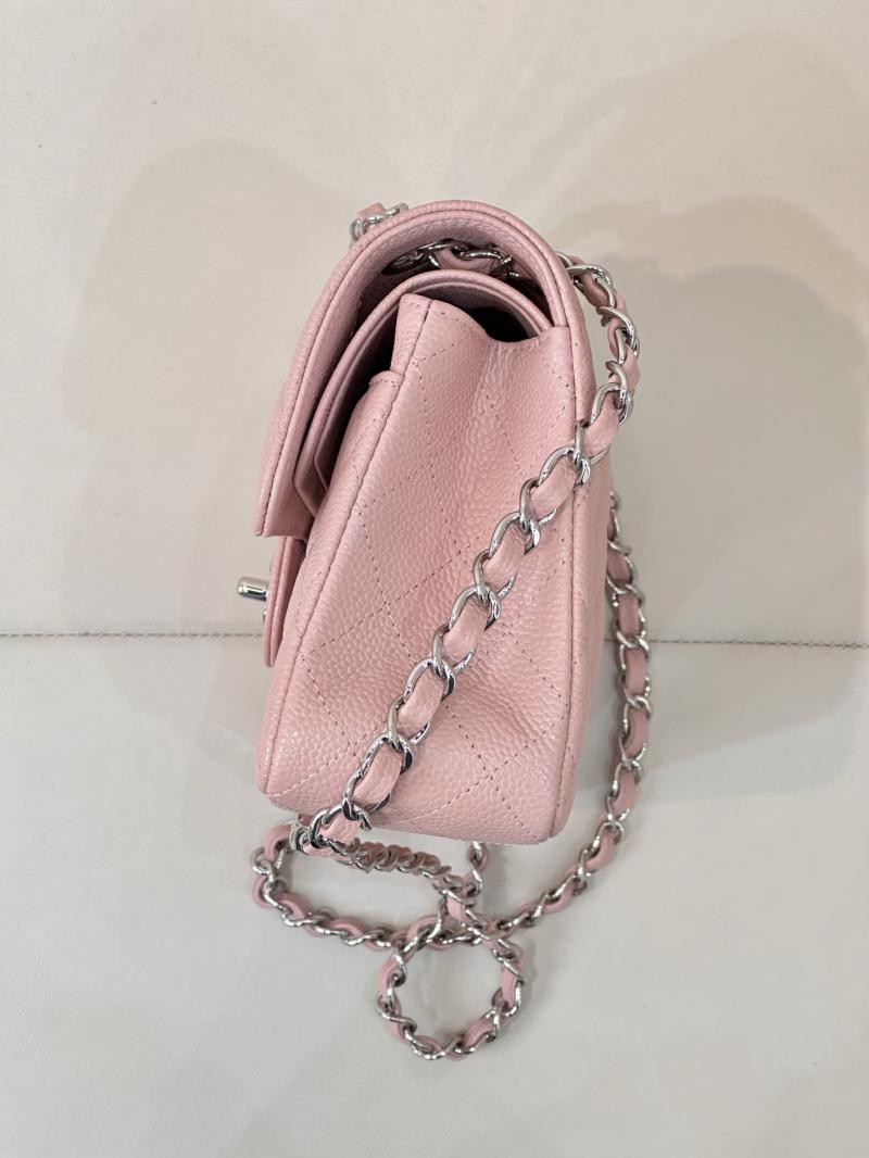 Small Chanel Caviar Flap Bag A01117 Pink with Silver