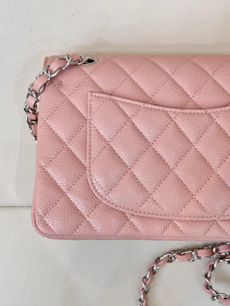 Small Chanel Caviar Flap Bag A01117 Pink with Silver