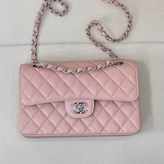 Small Chanel Caviar Flap Bag A01117 Pink with Silver