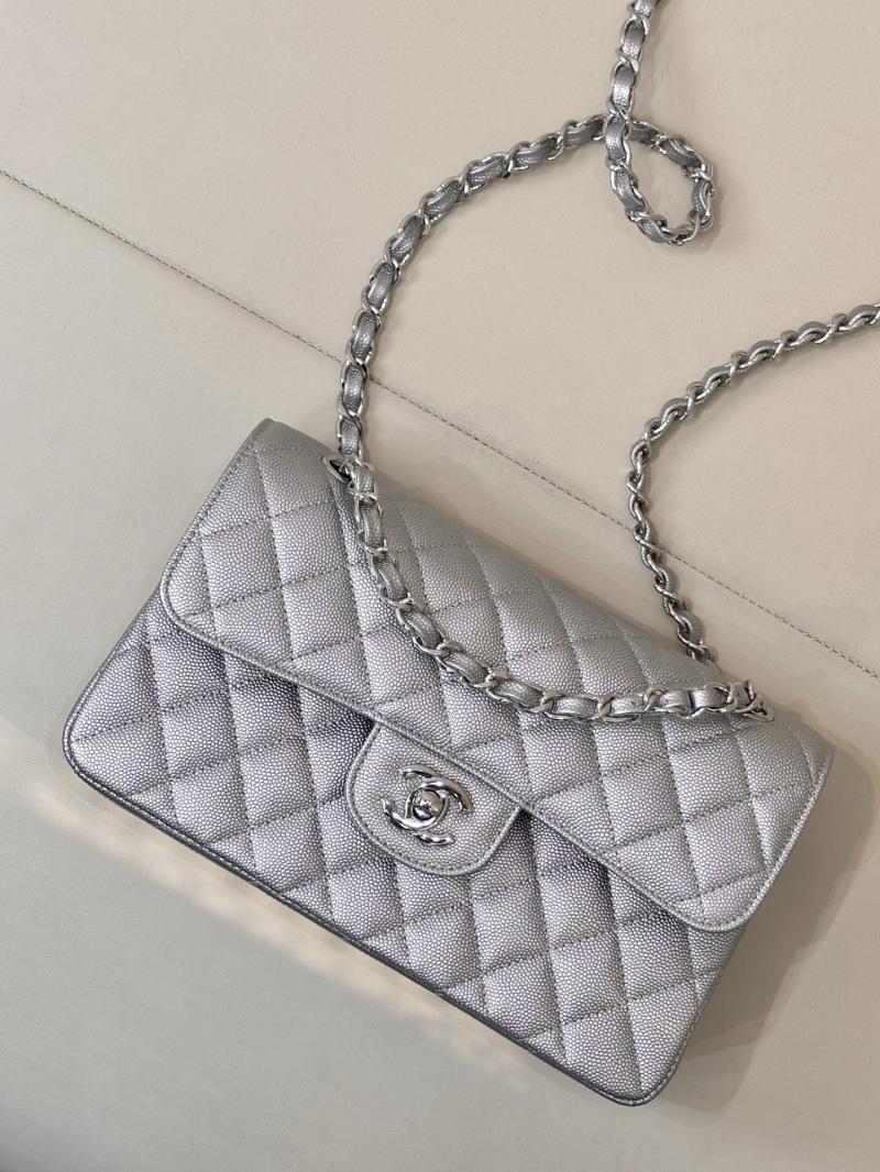 Small Chanel Grained Calfskin Flap Bag Silver A01117