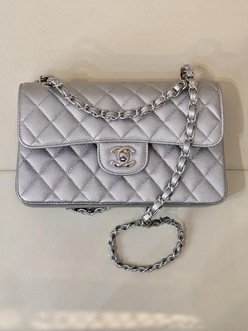 Small Chanel Grained Calfskin Flap Bag Silver A01117