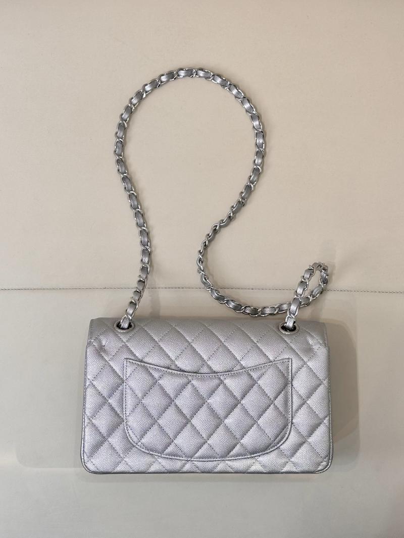 Small Chanel Grained Calfskin Flap Bag Silver A01117