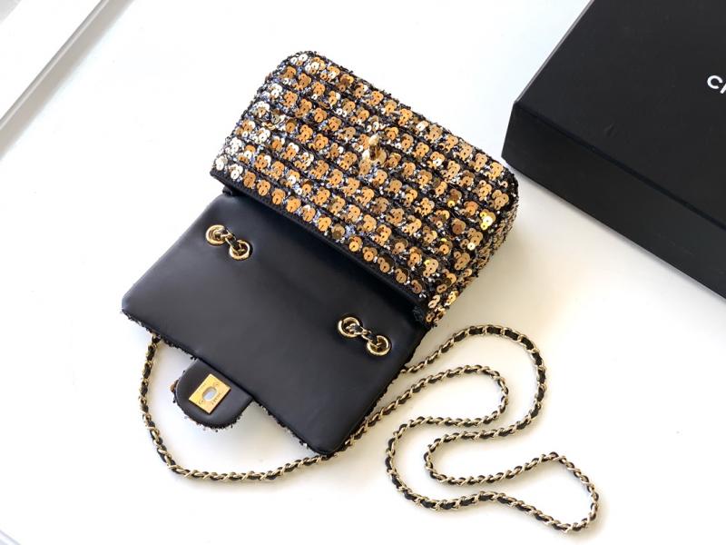 Chanel Sequins Small Flap Shoulder Bag Gold SS2520