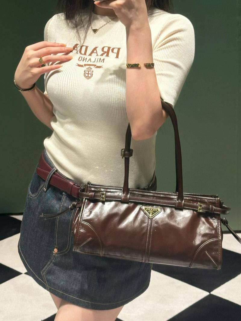 Prada Bonnie medium leather handbag Dark Brown 1BA426