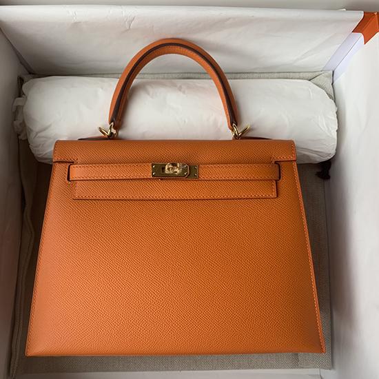 Hermes Epsom Leather Kelly Bag Orange HK25283 Hermes Epsom Leather Kelly Bag Orange HK25283