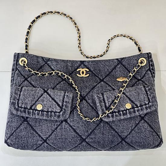 Chanel Denim Shopping Bag Black AS5740 Chanel Denim Shopping Bag Black AS5740