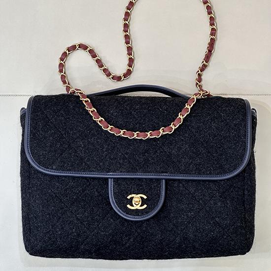 Chanel Large Wool Flap Bag Black AS5850 Chanel Large Wool Flap Bag Black AS5850